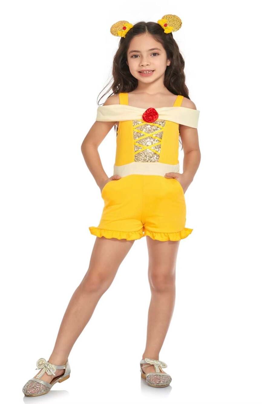 Lily Tots Princess Belle Costume Romper Yellow Sequin Disneybound Halloween
